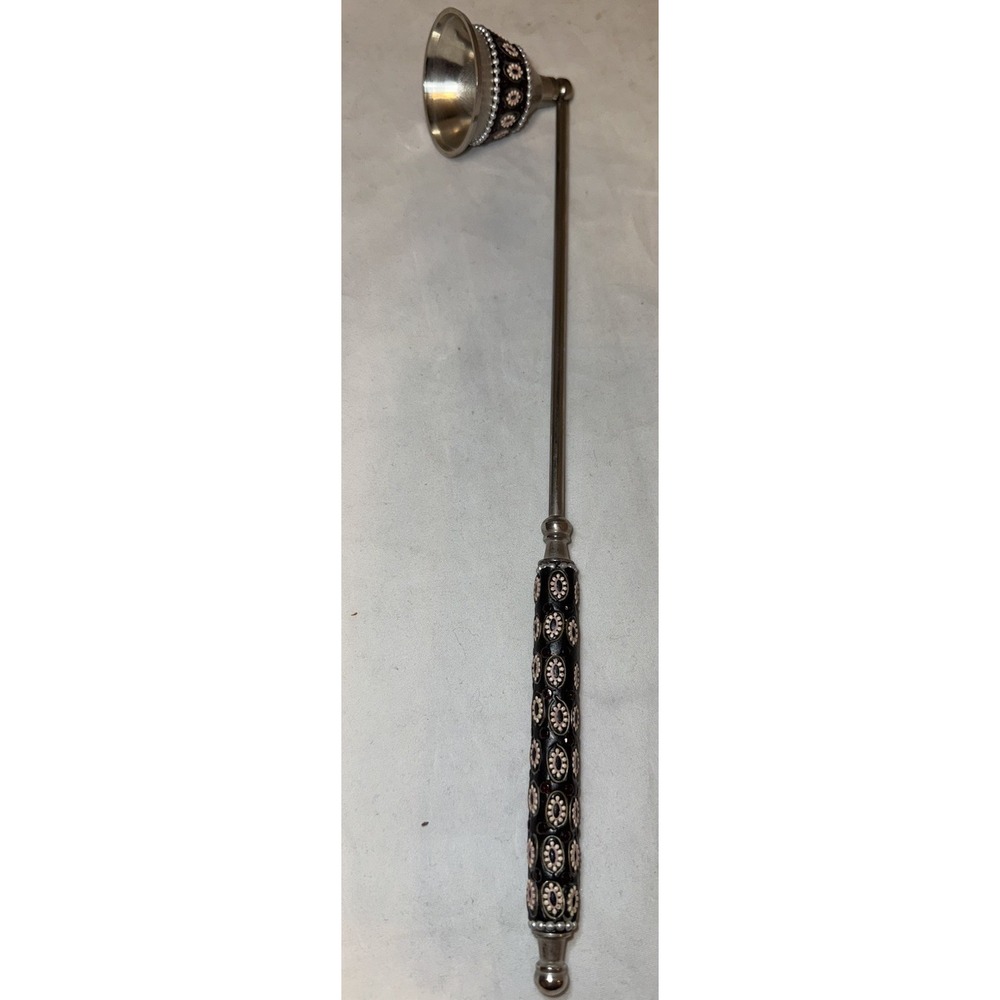 Rhinestone Enameled Jeweled Pattern Candle Snuffer Black MCM 12.5 VTG‎ - Picture 6 of 7